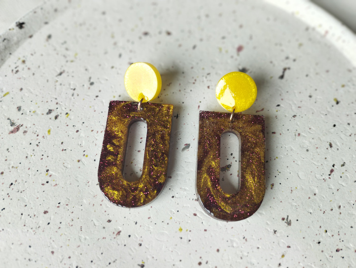 Boucles d'oreilles - Bordeaux et jaune